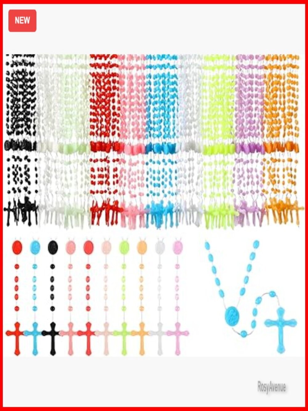 100 Plastic Rosary Cross Necklaces Bulk Religious Prayer Beads Church Gifts